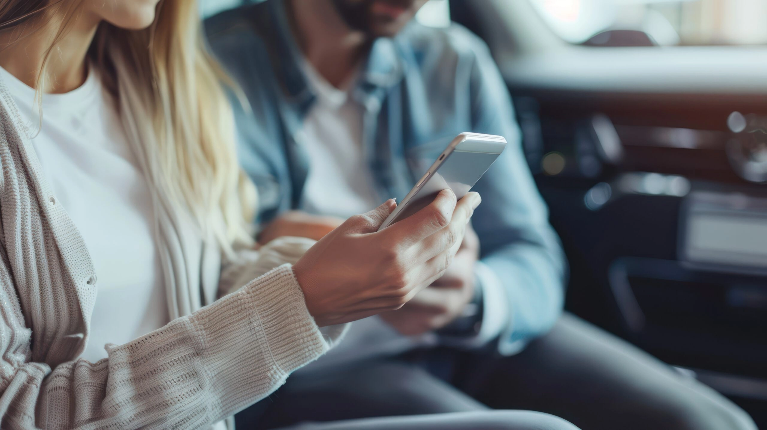 Un couple comparant des devis sur smartphone