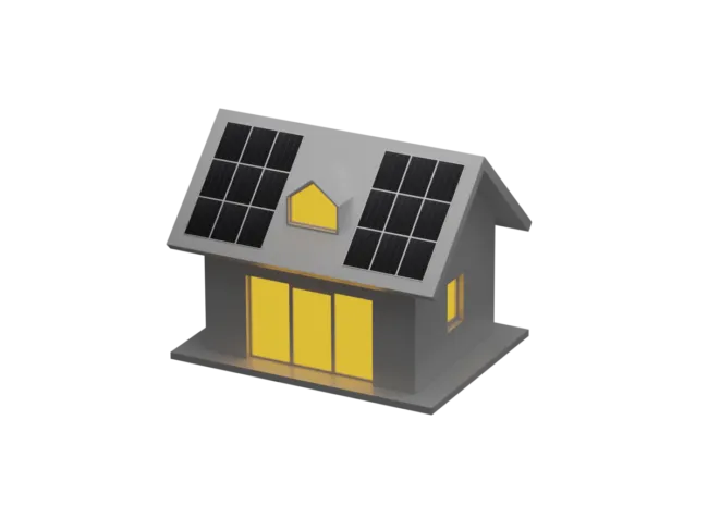 Visuel 3D d'une maison équipée de panneaux solaires photovoltaïques. La maison fonctionne avec cette solution de panneaux solaires photovoltaïques