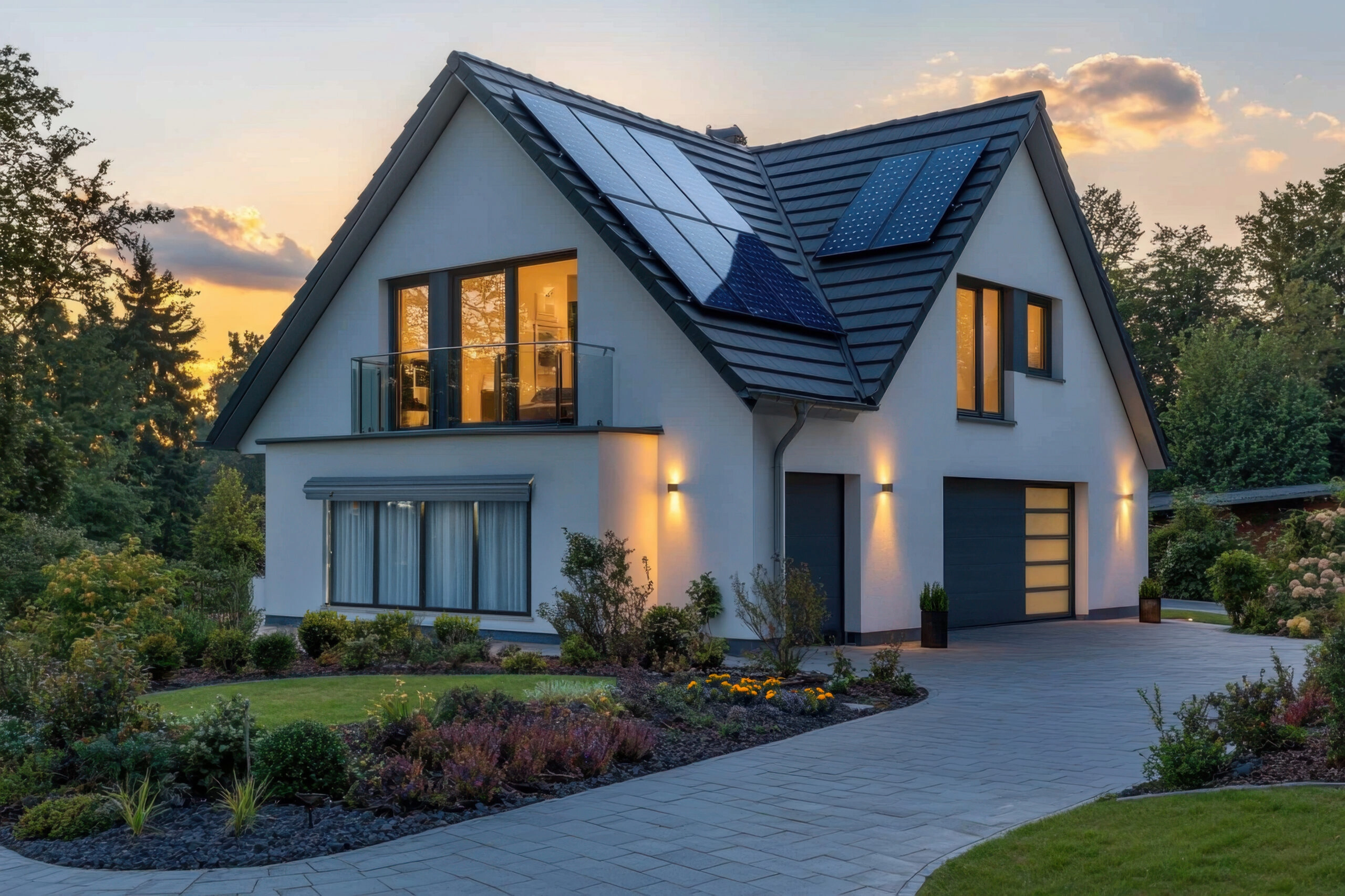 Maison avec des panneaux solaires fullblack, installation solaire de 3 kWc