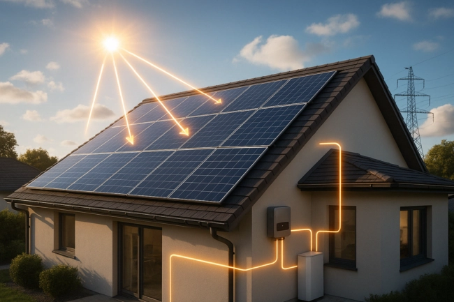 Processus de fabrication de l'électricité grâce à l'énergie solaire et les panneaux photovoltaïques et explication de comment fonctionne un panneau solaire