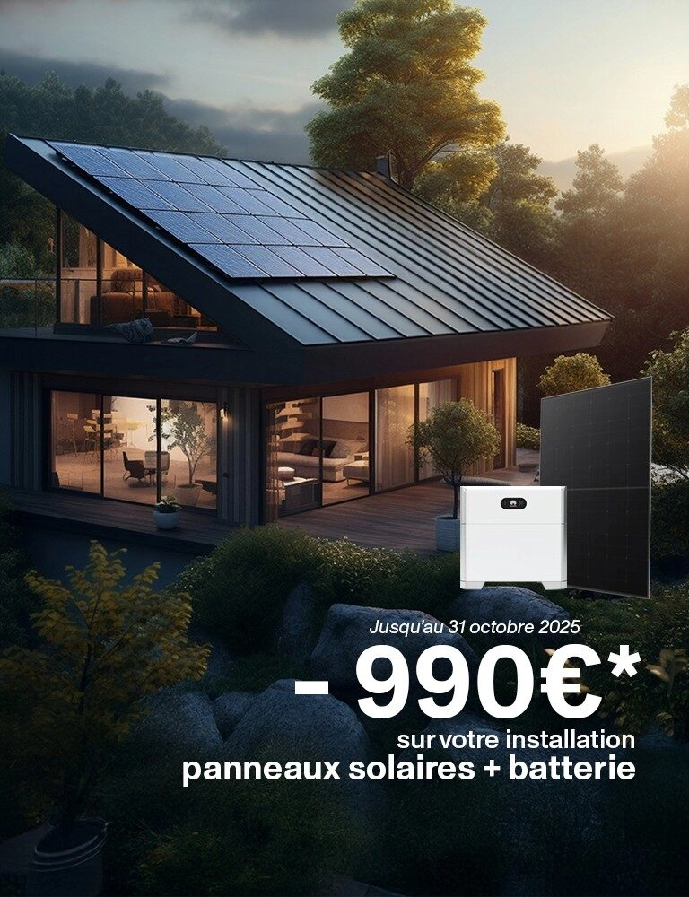 visuel de campagne promotionnelle offre panneau solaire + batterie remise -990€