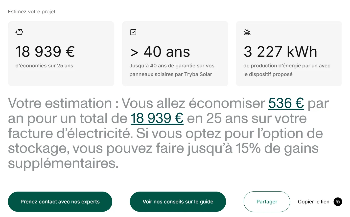 résultats simulation panneaux solaires